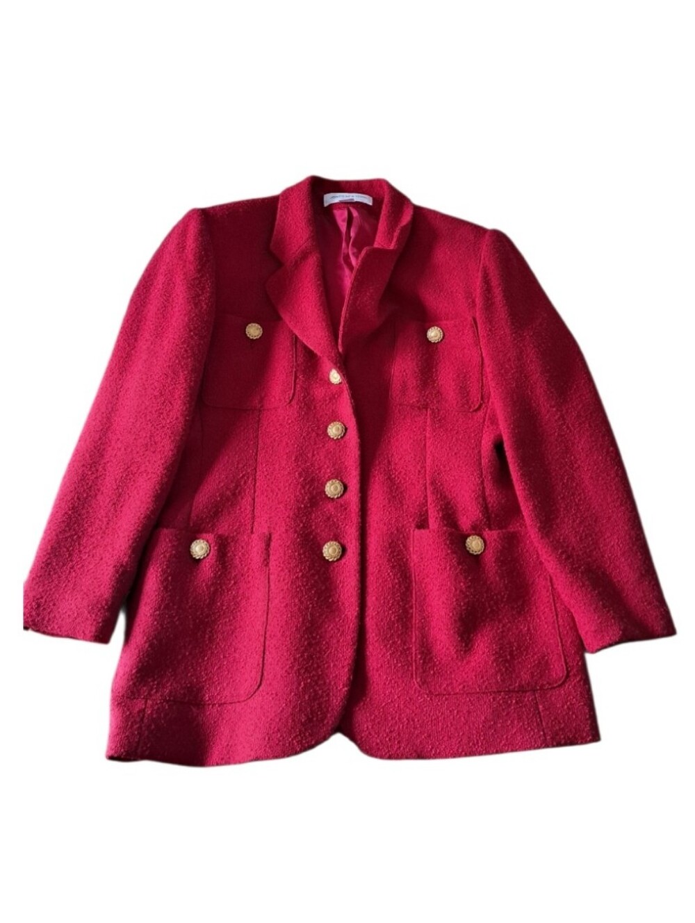 Jones New York Petite Red Textured Blazer with Gold Buttons